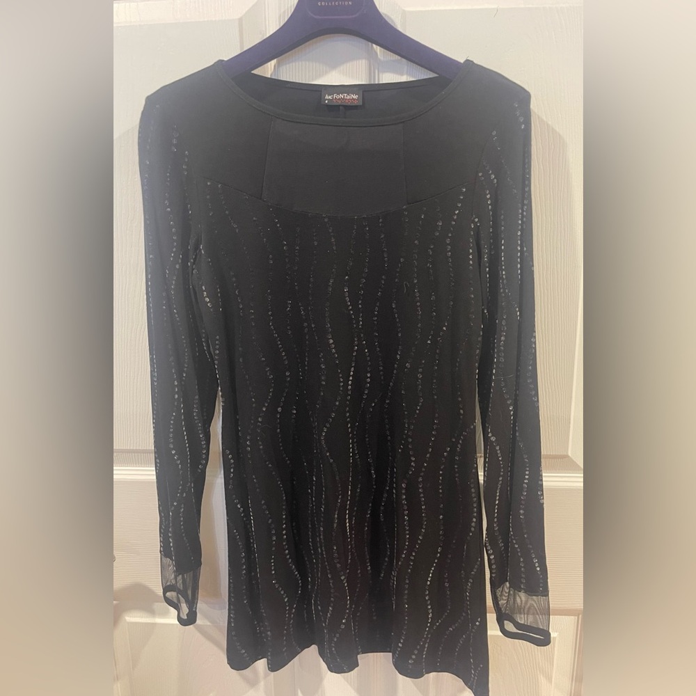 Luc Fontaine Black Long Sleeve mini dress with sequins print sz4